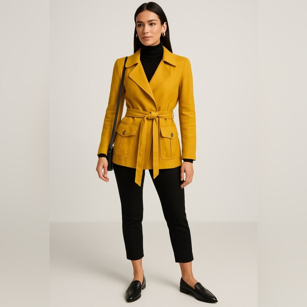 Ellen Tracy Yellow Linen Jacket Sz S Tie Waist Casual Office Classic Chic Classy